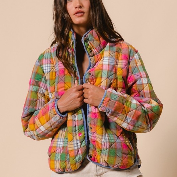 NWT Retro Vibes Plaid Quilted Jacket - Picture 2 of 10